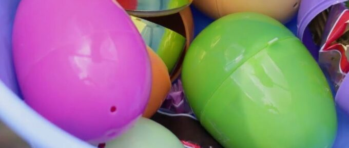 Colorful Easter eggs at the intergenerational egg hunt at Brookstone Terrace of Thomasville